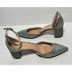 J. Crew 6.5 Shoes Block Heel Ankles Strap Avery Glitter Sparkle Plaid